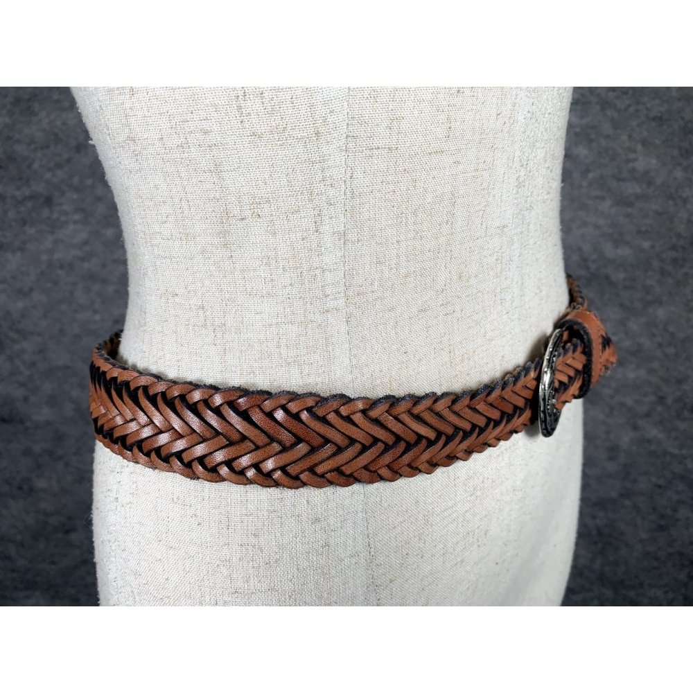 Vintage Womens Braided Belt Leather Brown Medium Solid‎ Silver Tone Buckle Nice - Picture 15 of 16